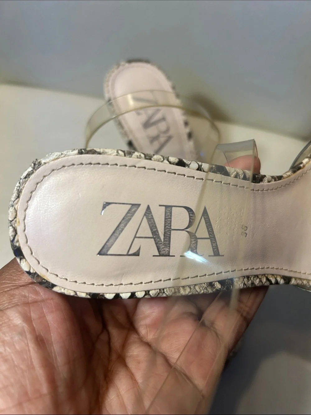 ZARA Clear Strap Snake-Print Women’s Heels — Cream/Tan | Size:EU 36 |3.5 heel - Picture 9 of 9